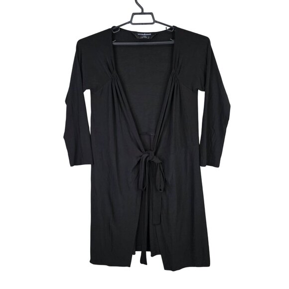 Womens Norma Kamali Black Tie-Front Wrap Dress Long Sleeve Polyester Stretch XL - Picture 1 of 7